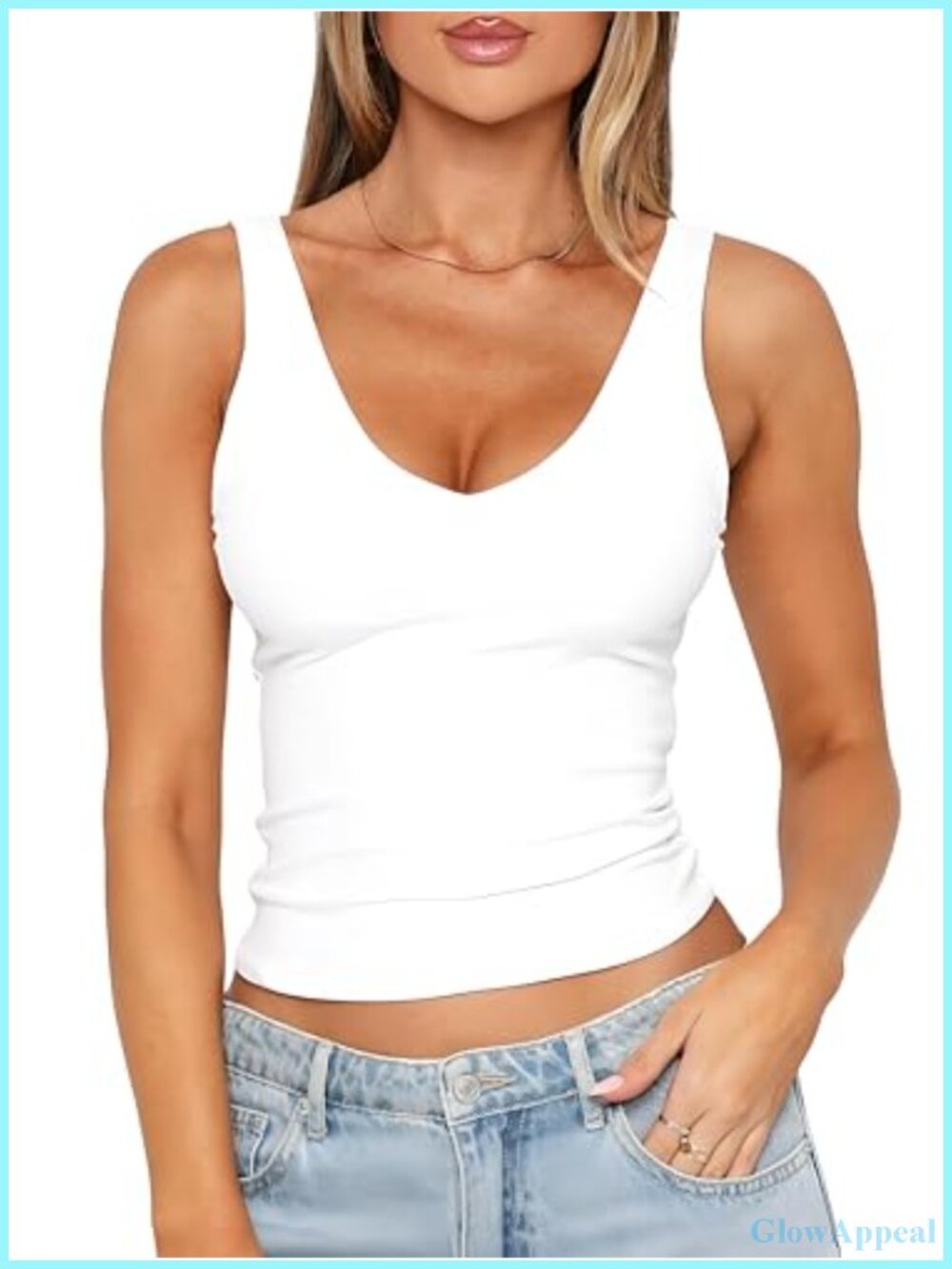 Womens V Neck Sleeveless Backless Double Layer Slim Fit Crop Tank Top
